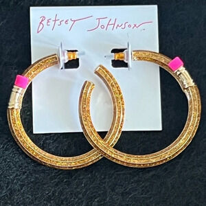 BETSEY JOHNSON 2025 Season ‘Back to School’ Sparkly Pencil Bypass Hoops NEW NWT